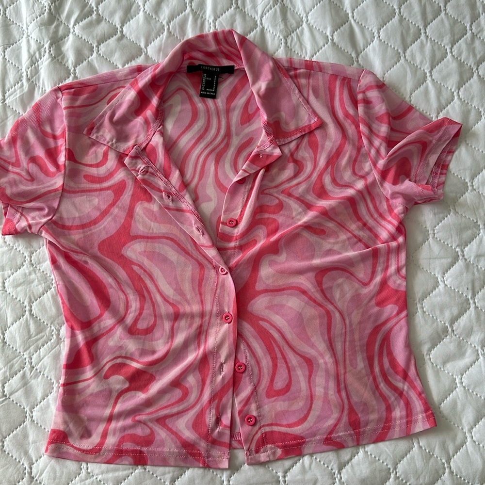 Sheer Short Sleeve Button Up Shirt